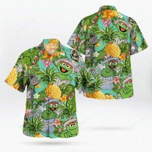 The Muppet Show Oscar The Grouch Hawaiian Shirt Graphic Print Short Sleeve